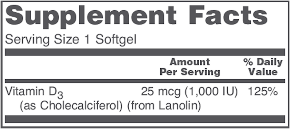 Product image for Vitamin D3 1,000IU.