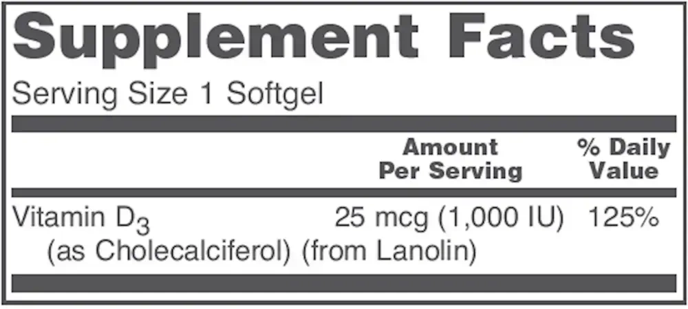 Product image for Vitamin D3 1,000IU.