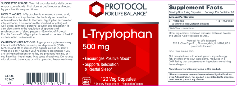 Product image for L-Tryptophan 500mg.