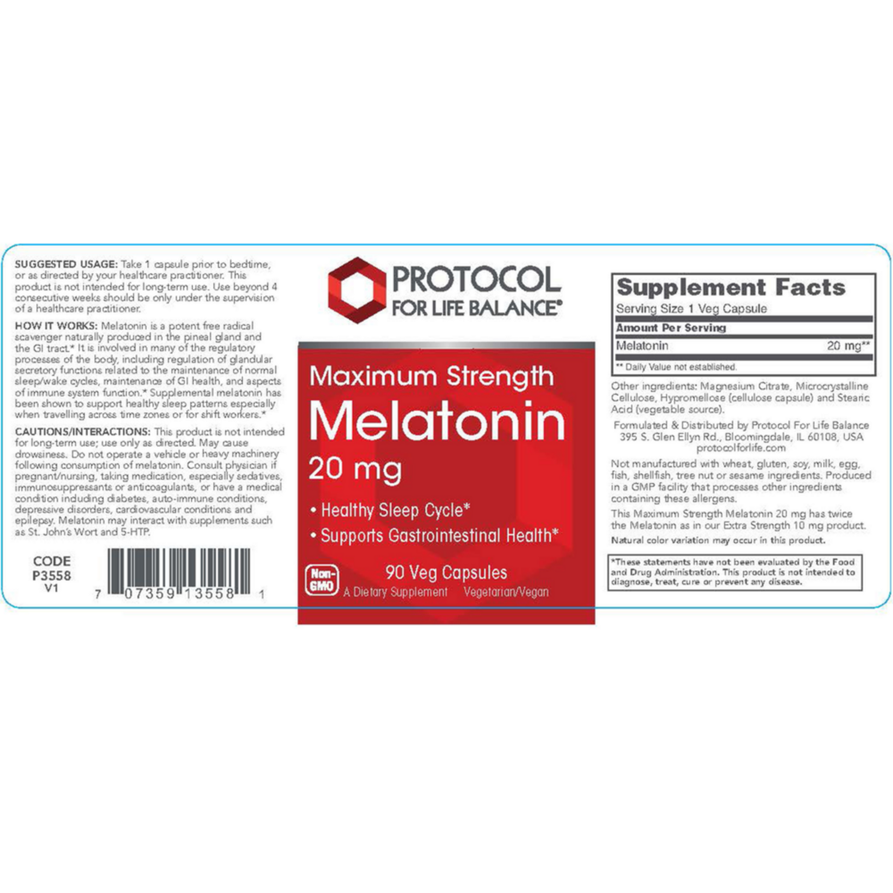 Product image for Melatonin Maximum Strength 20 mg.