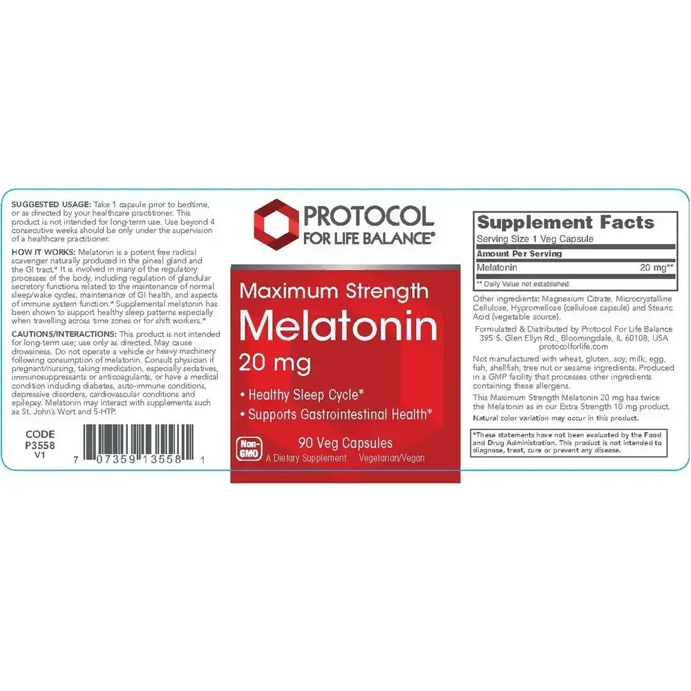 Product image for Melatonin Maximum Strength 20 mg.