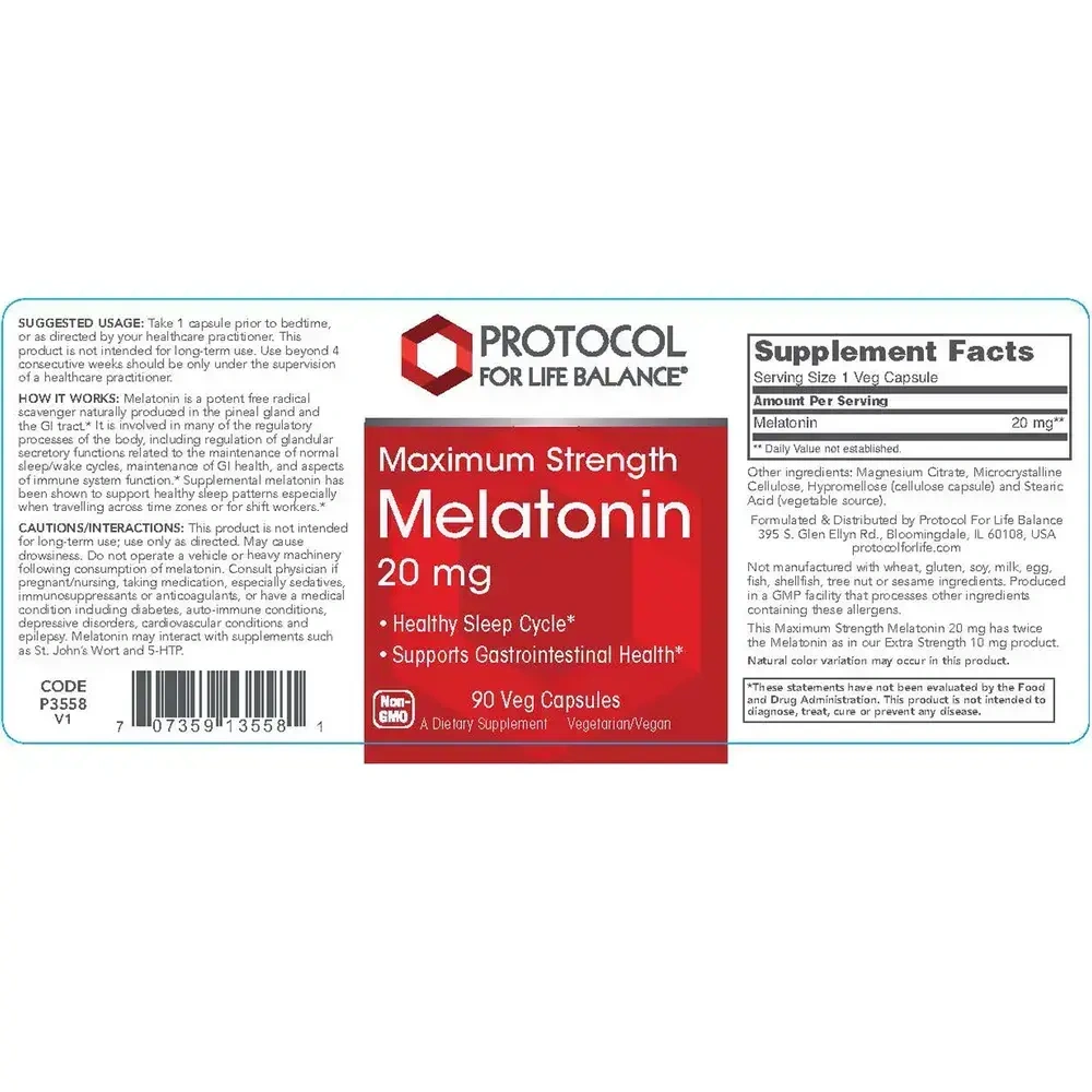 Product image for Melatonin Maximum Strength 20 mg.