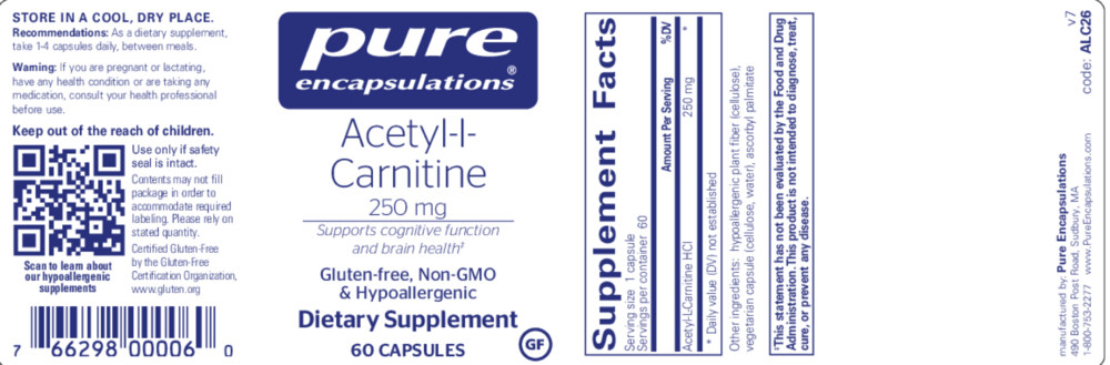 Product image for Acetyl-L-Carnitine 250mg.