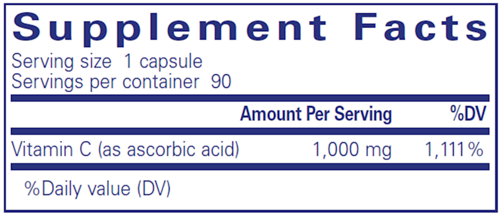 Product image for Ascorbic Acid capsules.