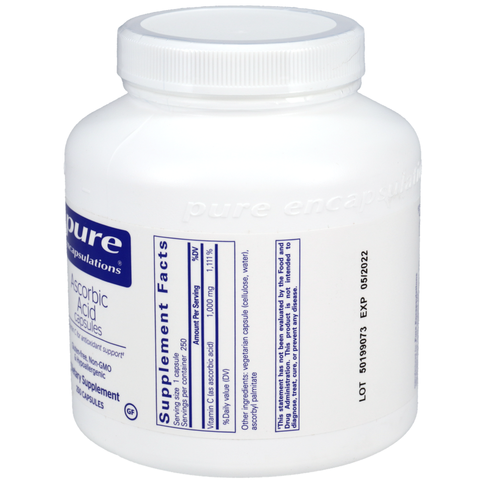 Product image for Ascorbic Acid capsules.