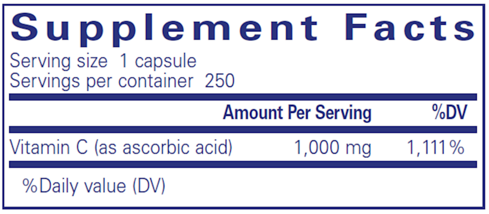 Product image for Ascorbic Acid capsules.