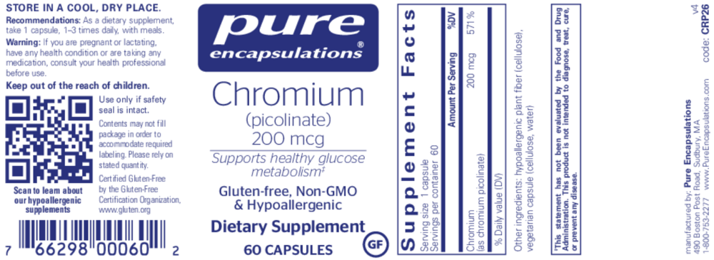 Product image for Chromium (Picolinate) 200mcg.