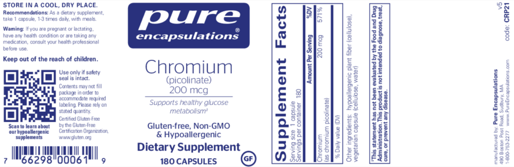 Product image for Chromium (Picolinate) 200mcg.