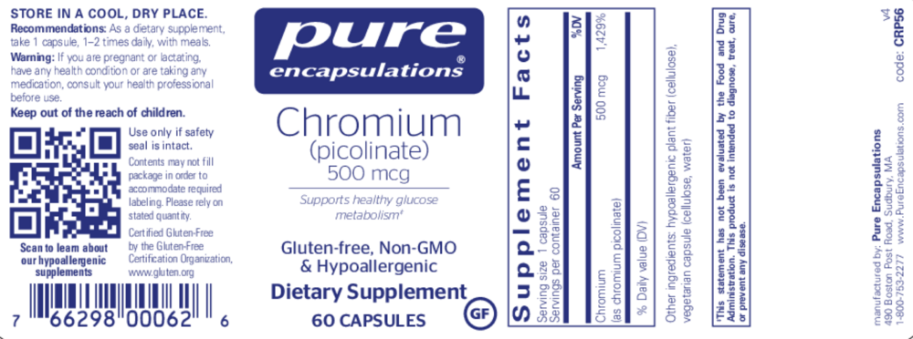 Product image for Chromium (Picolinate) 500mcg.
