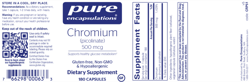 Product image for Chromium (Picolinate) 500mcg.