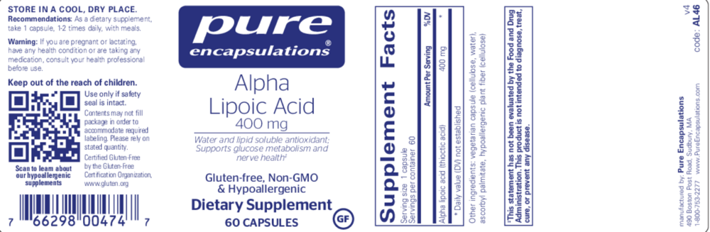 Product image for Alpha Lipoic Acid 400mg.