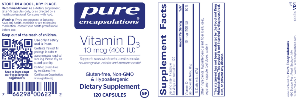 Product image for Vitamin D3  10mcg (400IU).