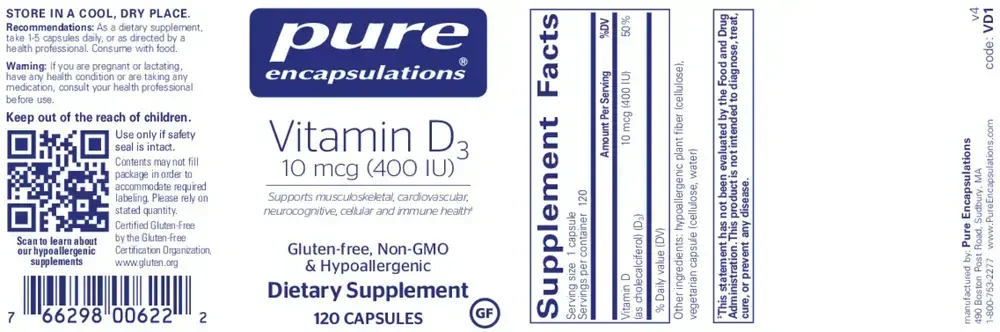 Product image for Vitamin D3  10mcg (400IU).