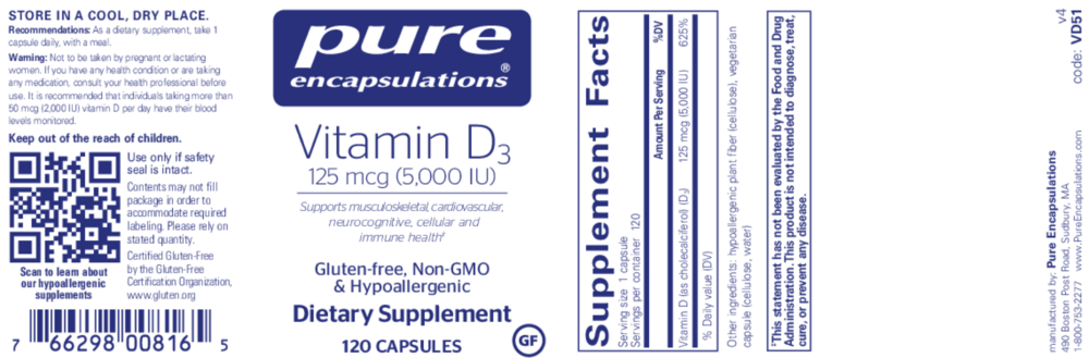Product image for Vitamin D3  125mcg (5,000IU).