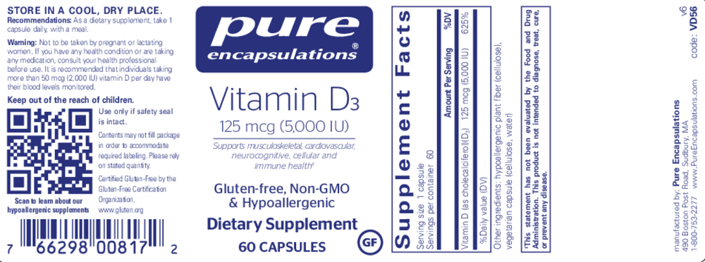 Product image for Vitamin D3  125mcg (5,000IU).
