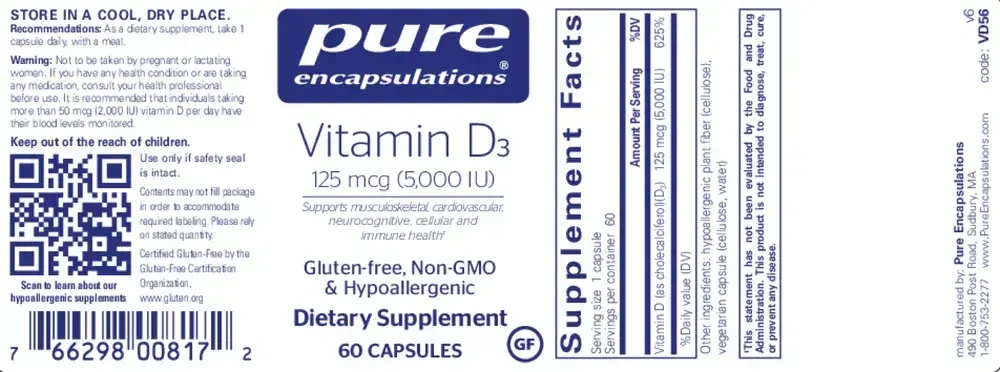 Product image for Vitamin D3  125mcg (5,000IU).