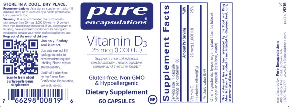 Product image for Vitamin D3  25mcg (1,000IU).