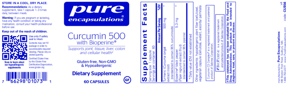 Product image for Curcumin 500 w/Bioperine.