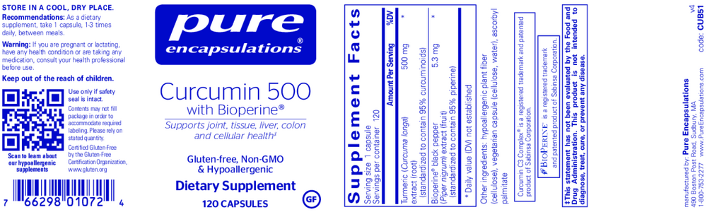 Product image for Curcumin 500 w/Bioperine.