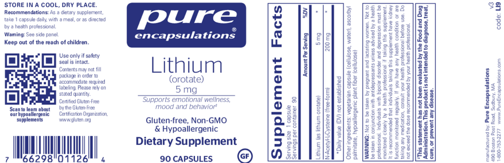 Product image for Lithium (Orotate) 5mg.