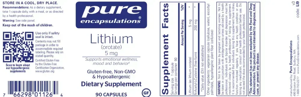 Product image for Lithium (Orotate) 5mg.