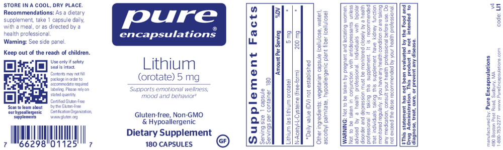 Product image for Lithium (Orotate) 5mg.