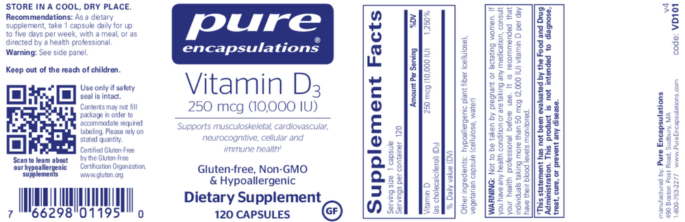 Product image for Vitamin D3  250mcg (10,000IU).
