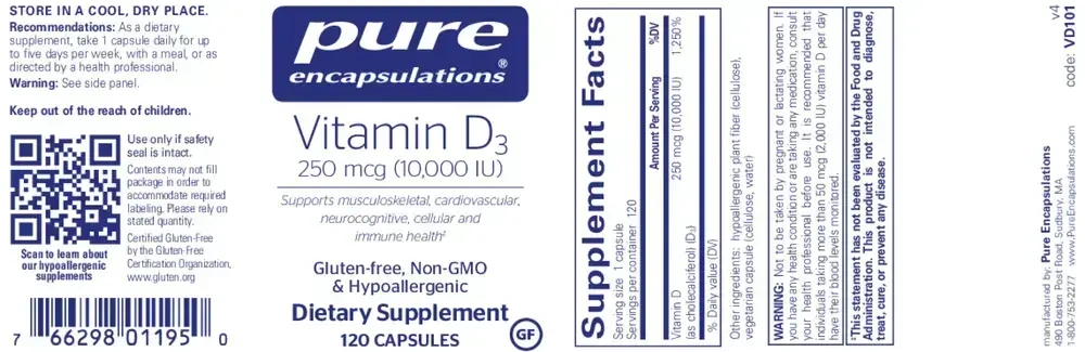 Product image for Vitamin D3  250mcg (10,000IU).