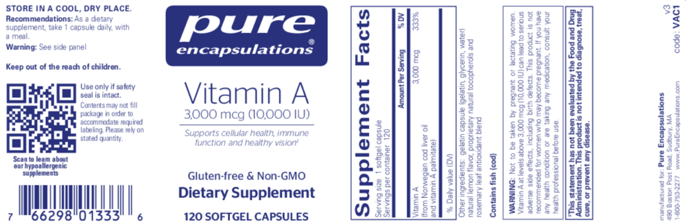 Product image for Vitamin A 3,000mcg (10,000IU).