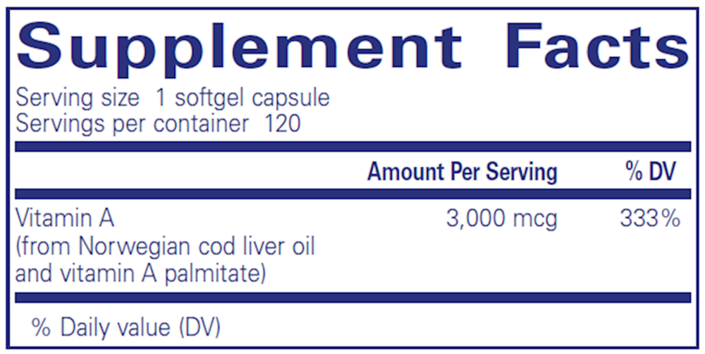 Product image for Vitamin A 3,000mcg (10,000IU).