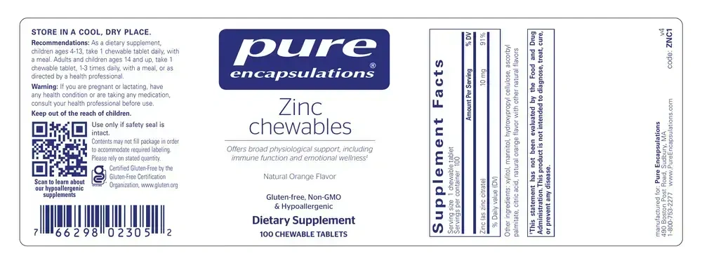 Product image for Zinc chewables.