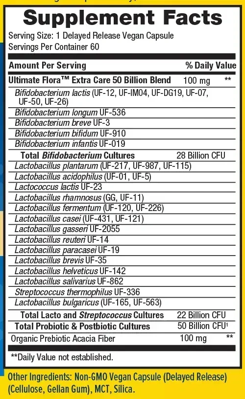 Product image for Synbiotic 3-in-1 Extra Care Ultimate Flora™ Pre &amp; Probiotic, 50 Billion CFU.