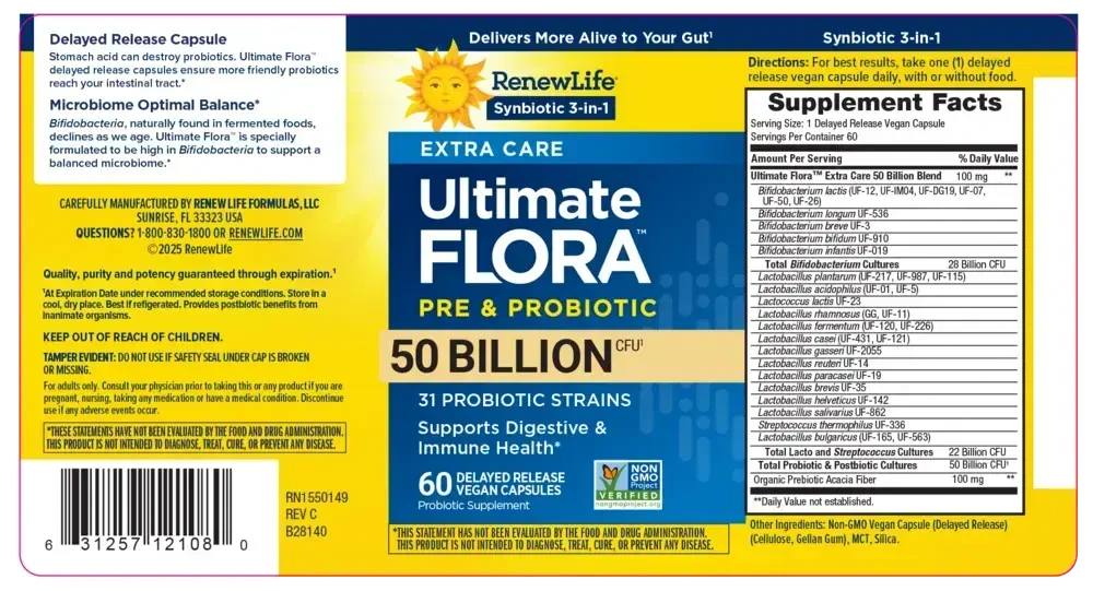 Product image for Synbiotic 3-in-1 Extra Care Ultimate Flora™ Pre &amp; Probiotic, 50 Billion CFU.
