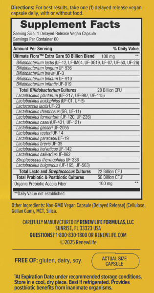 Product image for Synbiotic 3-in-1 Extra Care Ultimate Flora™ Pre &amp; Probiotic, 50 Billion CFU.
