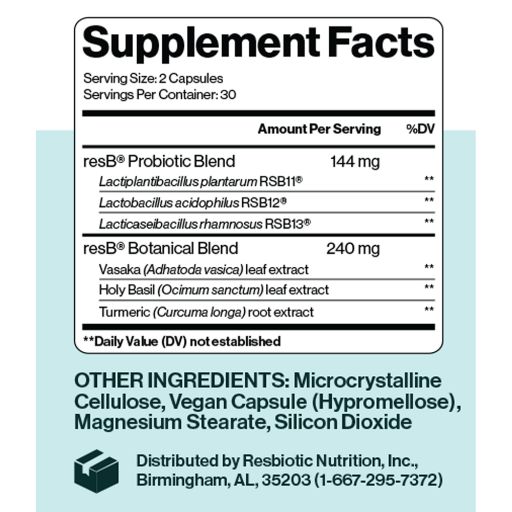 Product image for PRO resB Lung Support Probiotic 2-Pack of 60 Capsules.