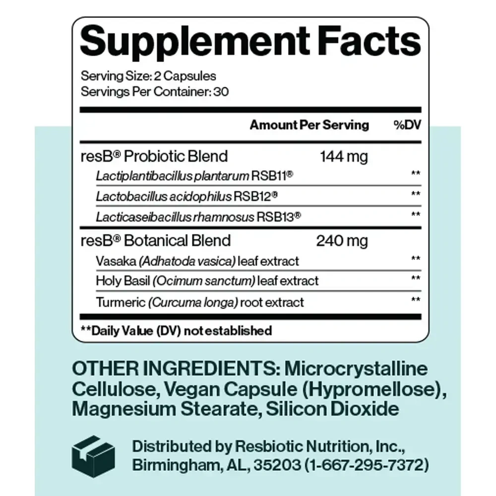 Product image for PRO resB Lung Support Probiotic 2-Pack of 60 Capsules.