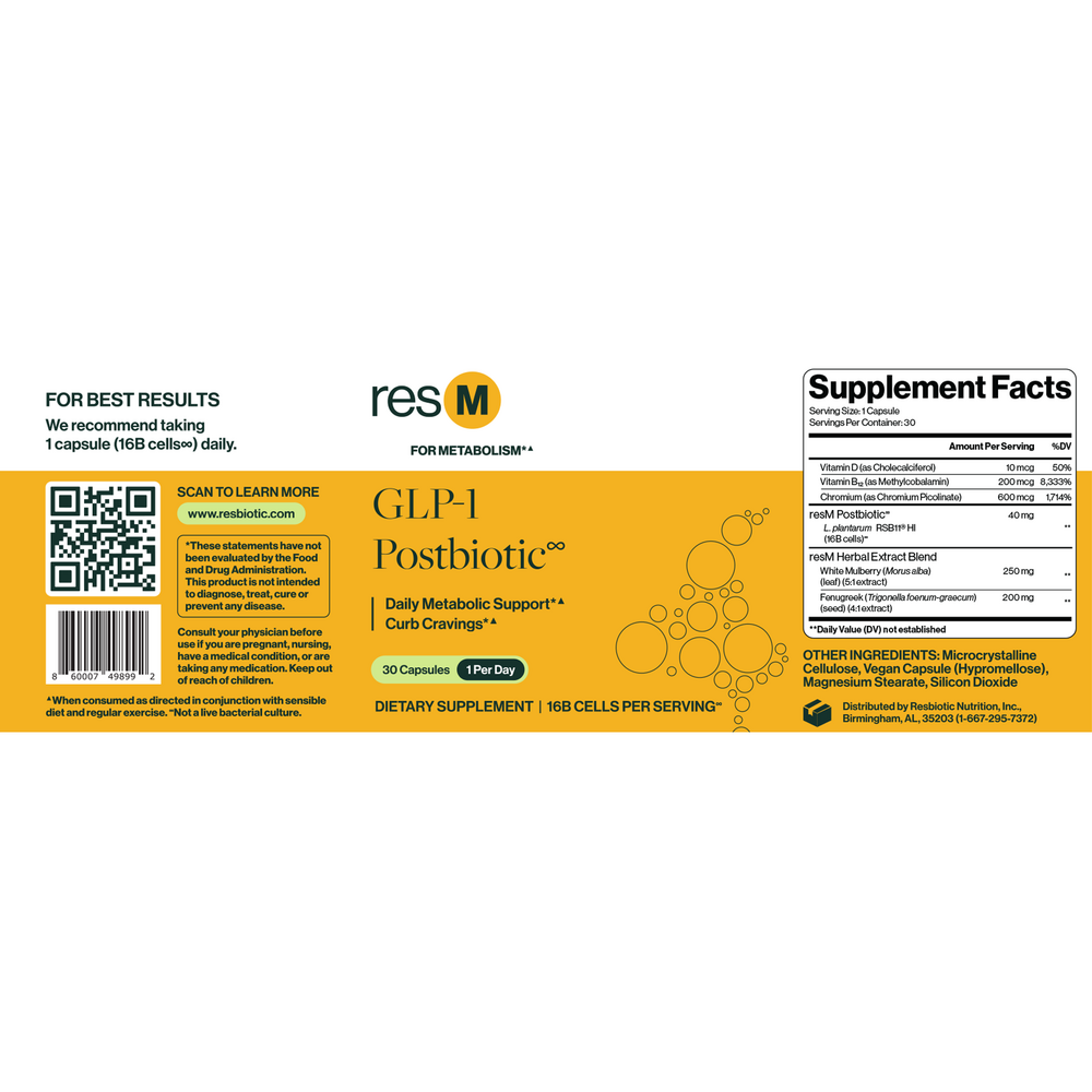 Product image for PRO resM GLP-1 Support Postbiotic 2-Pack of 30 Capsules.