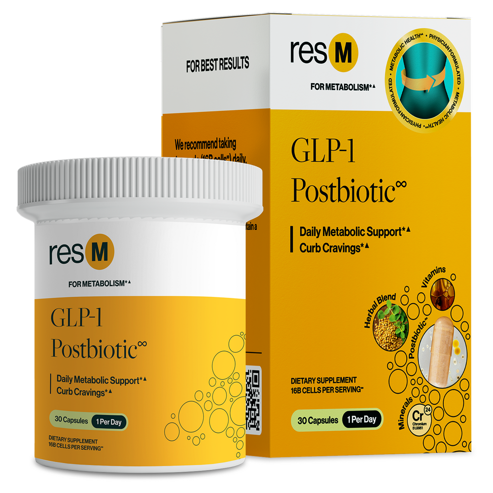 Product image for PRO resM GLP-1 Support Postbiotic 2-Pack of 30 Capsules.