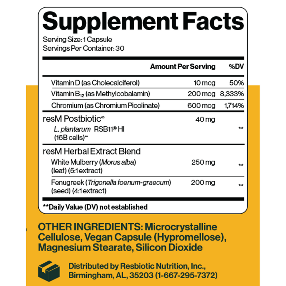 Product image for PRO resM GLP-1 Support Postbiotic 2-Pack of 30 Capsules.