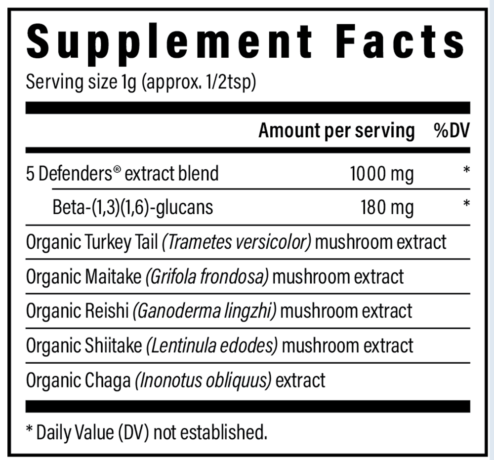 Product image for 5 Defenders™ Mushroom Extract Blend Powder.