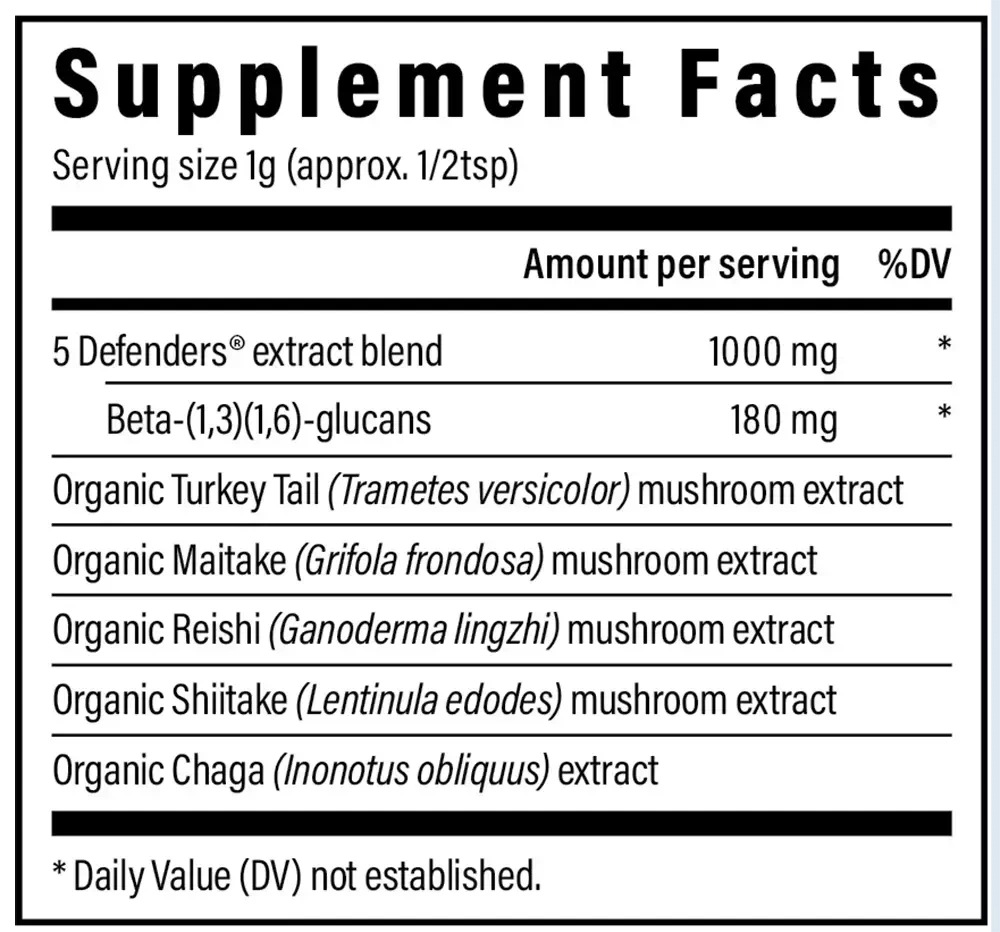 Product image for 5 Defenders™ Mushroom Extract Blend Powder.