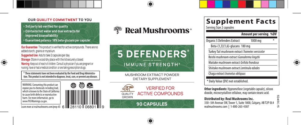 Product image for 5 Defenders™ Mushroom Extract Blend Powder Capsules.