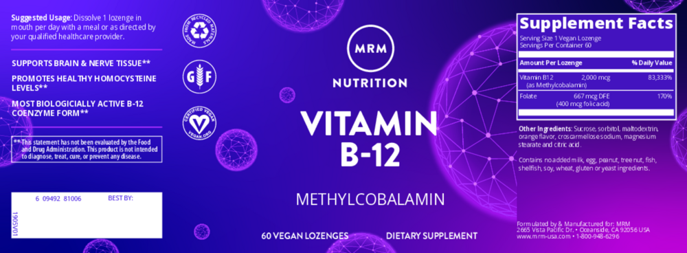 Product image for B-12 Methylcobalamin 2000mcg.
