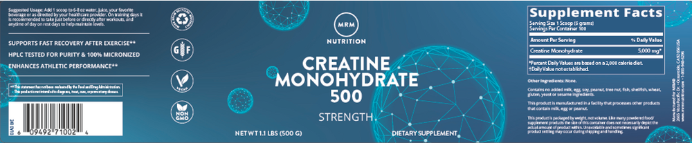Product image for Creatine Monohydrate 500g.