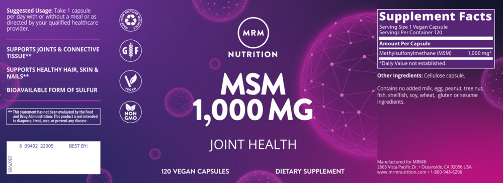 Product image for MSM 1000mg.