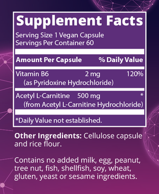 acetyl l carnitine ingredients Acetyl-L-Carnitine, 500 mg, 120 Vegetarian Capsules main image 0