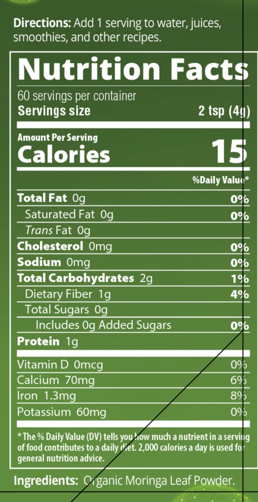 Product image for Raw Organic Moringa Leaf Powder.