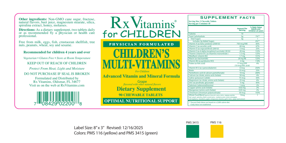 Product image for Childrens Chewable Multi-Vitamins (Grape Flavor).
