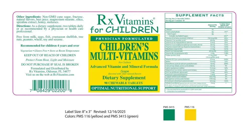 Product image for Childrens Chewable Multi-Vitamins (Grape Flavor).