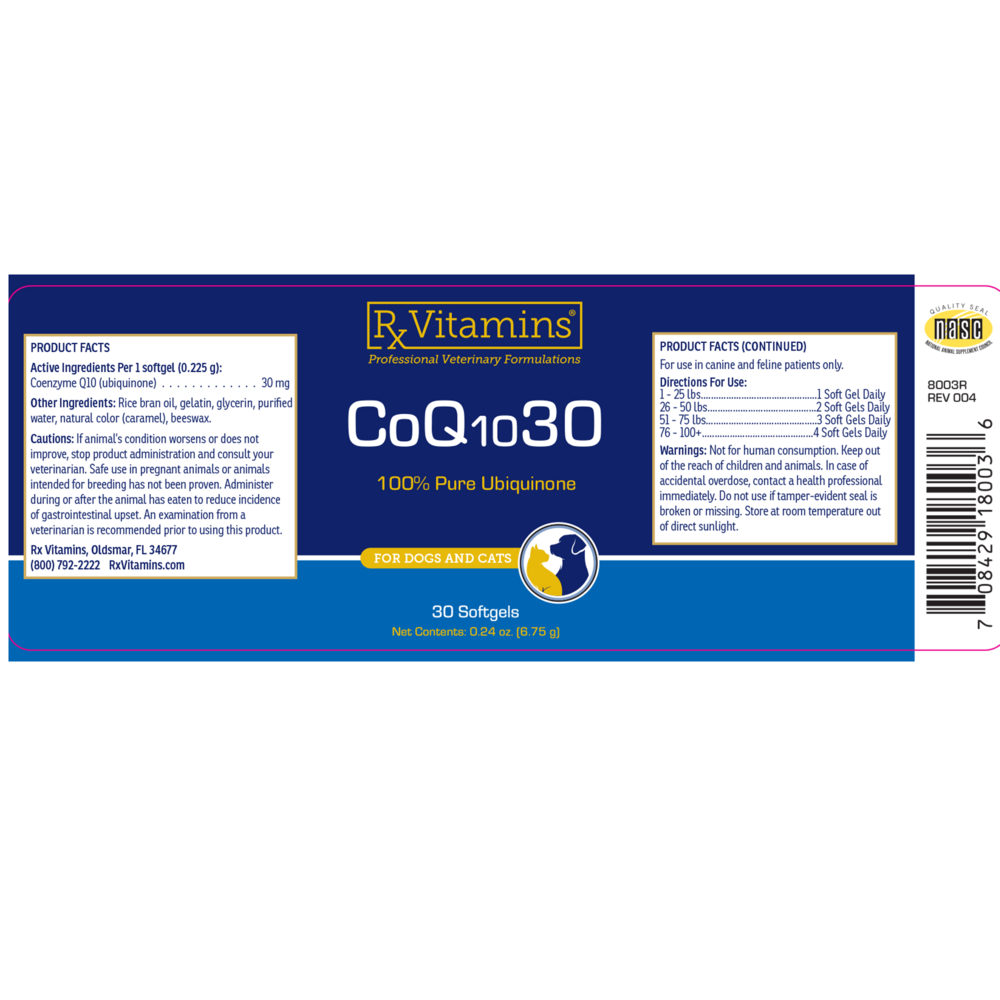 Product image for CoQ10 30 for Dogs &amp; Cats.